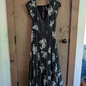 Free People Black and White Pleated Maxi Dress